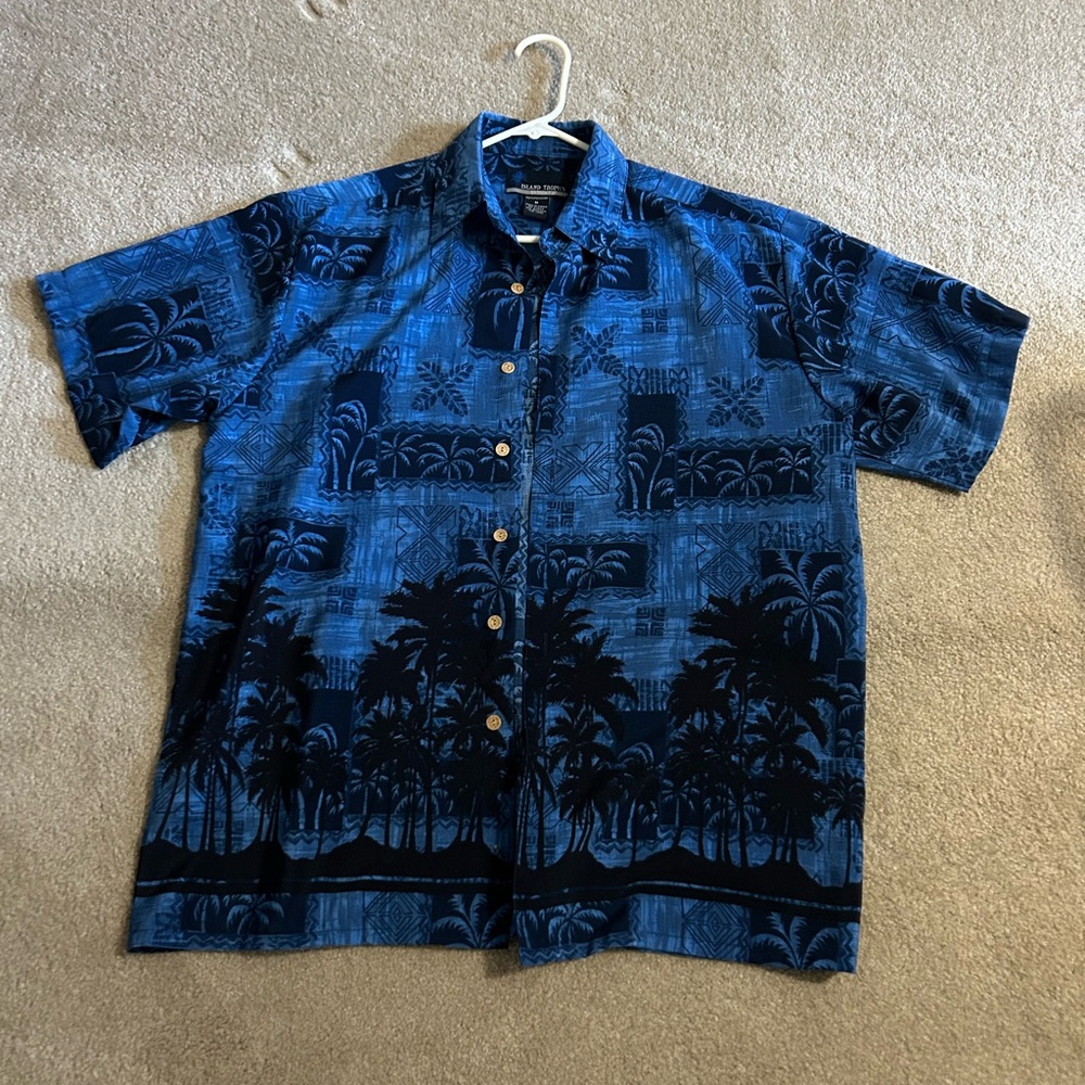 Blue Palm Tree Casual Button Down Shirt - Picture 1 of 4